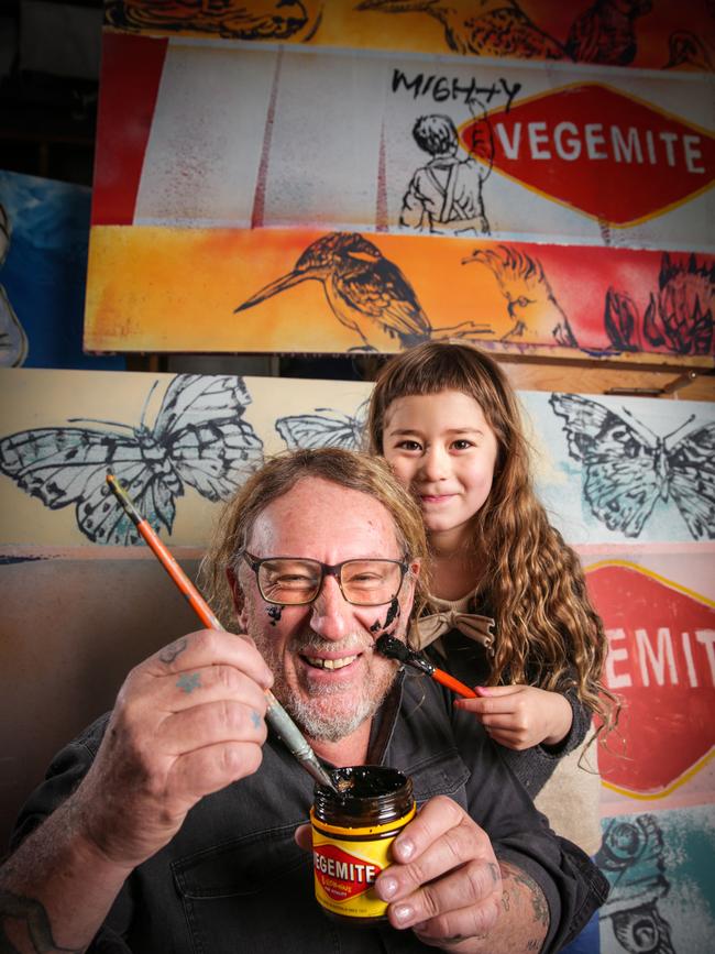 Artist David Bromley with his daughter Wen, 5. Picture: Nicole Cleary