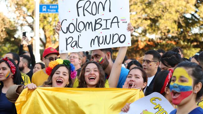 Colombia fans turn out in their droves to a World Cup match in Perth. Picture: Paul Kane/Getty Images.