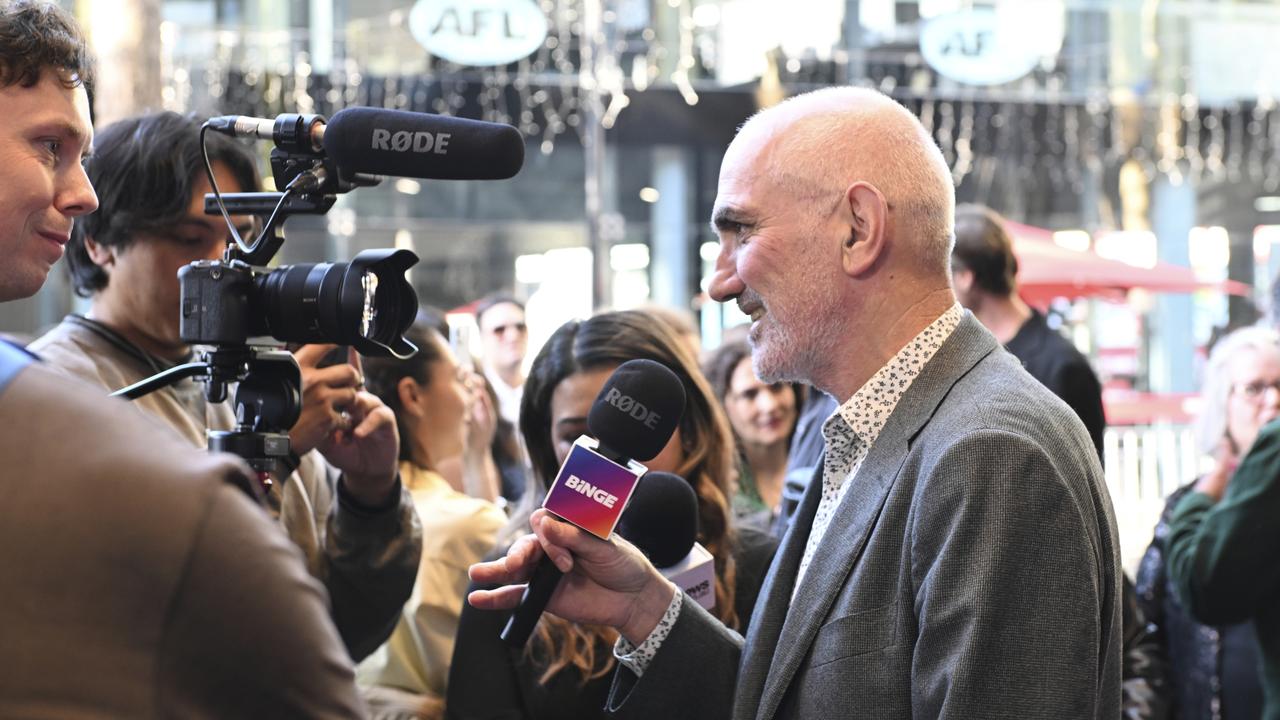 Paul Kelly talks to media outside Palace Cinemas in Sydney’s Moore Park. Picture: Saverio Marfia/Getty Images