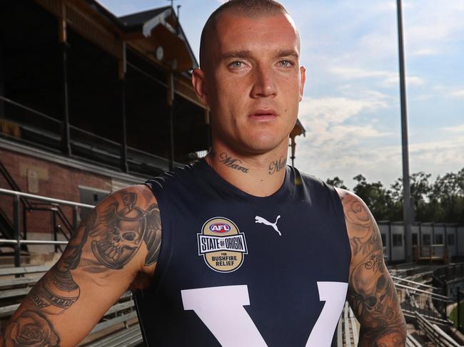 HOLD HERALD SUN PIC DESK. NO NEWS.COM.AU Dustin Martin in the Victorian guernsey for State of Origin for Bushfire Relief, Marvel Stadium – Friday 28 February 2020. Picture: Alex Coppel.