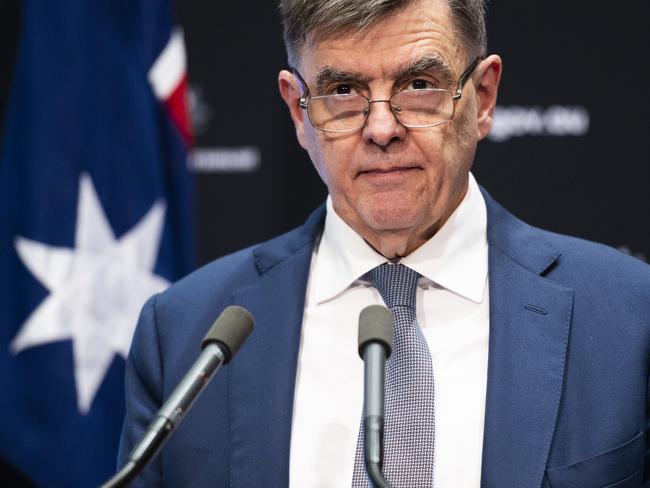 CANBERRA, AUSTRALIA - MAY 01: Australia's Chief Medical Officer Brendan Murphy speaks during a press conference on May 01, 2020 at Parliament House in Canberra, Australia. The ACT became the first Australian state or territory to be free of any known COVID-19 cases on Thursday, following the recovery of the last person to contract the coronavirus in Canberra. Despite the local elimination of the virus, ACT health authorities have confirmed current restrictions on travel, gatherings and social distancing will remain in place, as will expanding testing to asymptomatic patients and those with mild symptoms to ensure there are no further outbreaks. (Photo by Rohan Thomson/Getty Images)