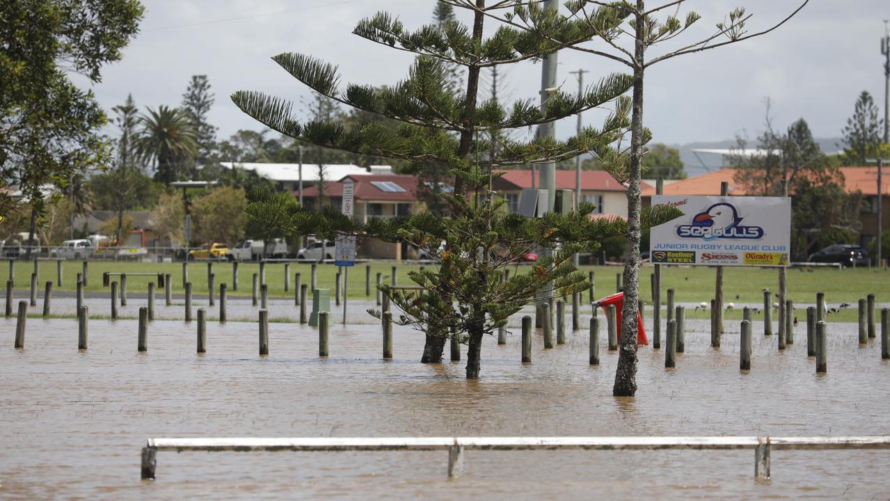 The Seagulls grounds flooded in Ballina on Wednesday. Picture: Liana Boss