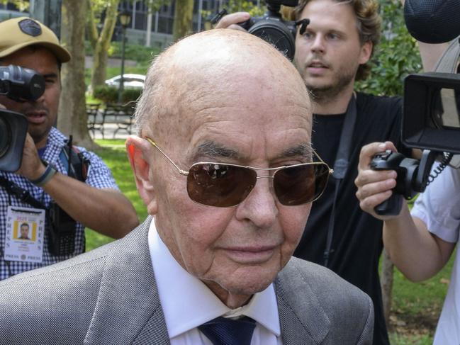 (FILES) Tottenham Hotspur Football Club owner Joe Lewis leaves Manhattan federal court in New York City on July 26, 2023. Billionaire Tottenham Hotspur mogul Joe Lewis has avoided prison in an insider trading case, with a New York judge on April 4, instead giving him three years' probation and a $5 million fine. Judge Jessica Clarke also imposed sweeping restrictions on his company Broadbay, calling his offending 