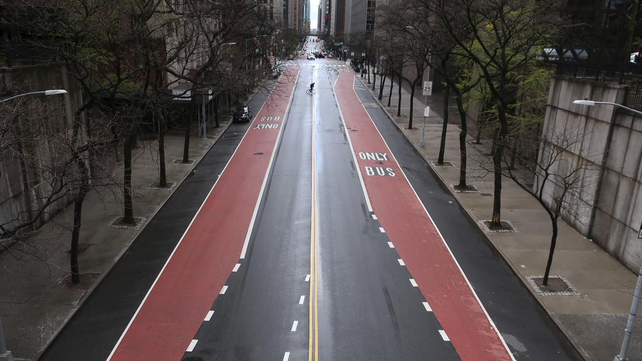 The normally bustling streets of New York were empty in April. Picture: AP/Ted Shaffrey