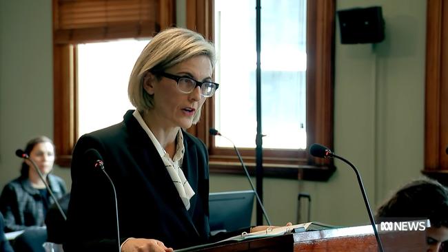 Sophie Callan SC Counsel Assisting speaks at the inquiry into the convictions of Kathleen Megan Folbigg. Picture: ABC NEWS