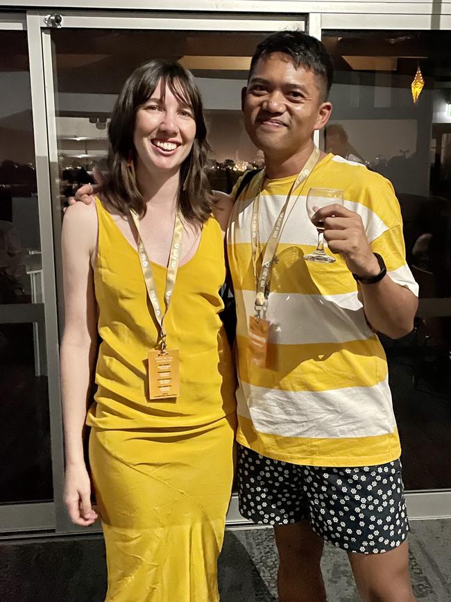 Filmmakers Maren Smith and Vonne Patiag in their brightest gold for the festival.