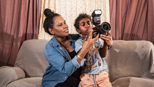 Coen multidisciplinary artist Naomi Hobson documenting the family of five-year old five-year-old Mark Rokeby. Picture: Brian Cassey