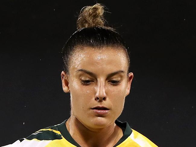 SYDNEY, AUSTRALIA - FEBRUARY 07: Chloe Logarzo of the Matildas passes during the Women's Olympic Football Tournament Qualifier match between the Australian Matildas and Chinese Taiepi at Campbelltown Sports Stadium on February 07, 2020 in Sydney, Australia. (Photo by Mark Kolbe/Getty Images)