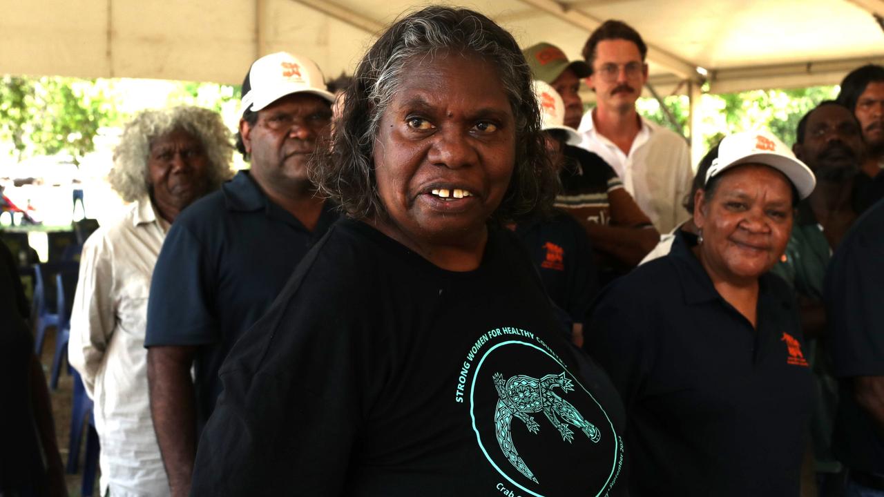 Bolmo clan woman Rachel Willika Kendino celebrating the end of the five-year Gunlom Falls battle, after the Director of National Parks pleaded guilty to breaching a sacred site. Picture: Zizi Averill