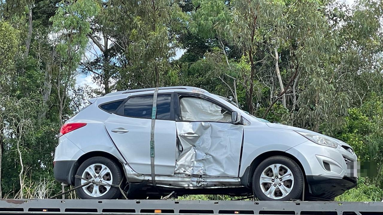 Clayton's Towing remove a car and motorcycle from the scene of a two-vehicle crash on the Bruce Highway at Koumala on Easter Monday. Picture: Janessa Ekert