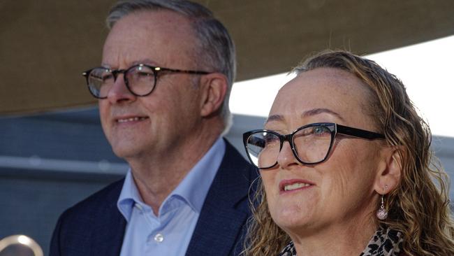 Anthony Albanese with member-elect for Aston, Mary Doyle, in Bayswater on Sunday morning. Picture: Valeriu Campan