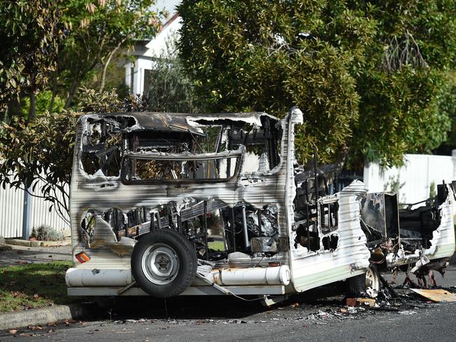 Caravan fire last night in outside 74 Balliang St South Geelong.