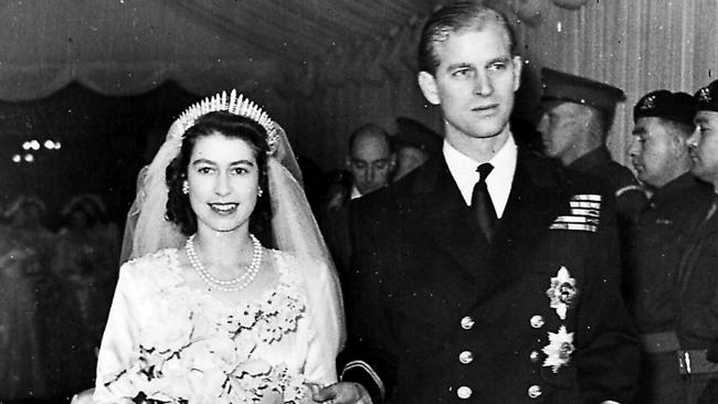 Queen Elizabeth II with Prince Philip at her wedding on November 20, 1947.