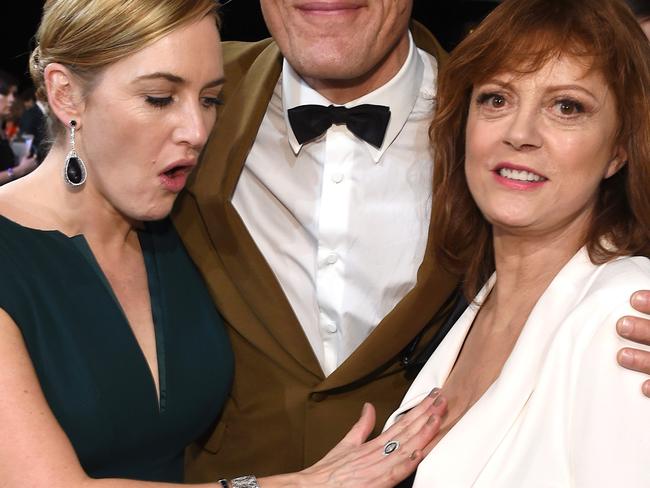 LOS ANGELES, CA - JANUARY 30: (L-R) Actors Kate Winslet, Michael Shannon and Susan Sarandon pose during The 22nd Annual Screen Actors Guild Awards at The Shrine Auditorium on January 30, 2016 in Los Angeles, California. 25650_013 (Photo by Dimitrios Kambouris/Getty Images for Turner)