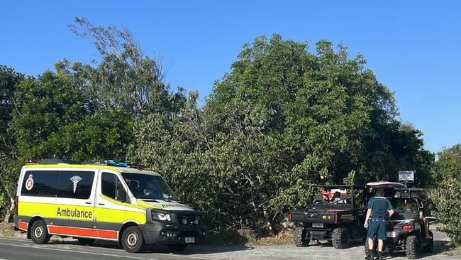 Paramedics at the scene of a drowning at Main Beach. Picture: Jessica Paul