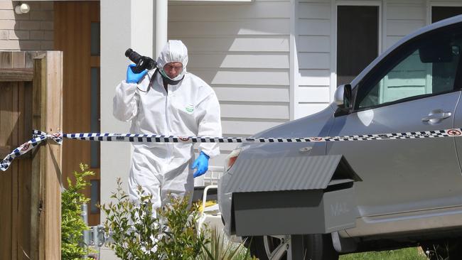 Police outside the Pimpama house. Picture: Glenn Hampson