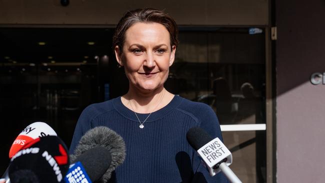 Amber-Jade Sanderson makes a statement to the media. Picture: AAP