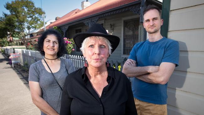 Harris Park residents Hayate Estephan, Teresa Llewellyn-Evans and Thomas Vano want stricter food truck laws in their heritage neighbourhood. Picture: Julian Andrews