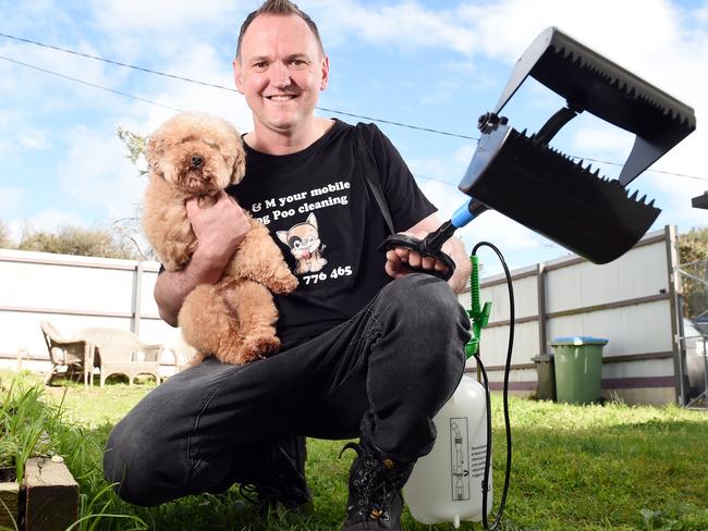 Adrian Petkovic has started a business cleaning up dog and cat poo. Picture: Jason Sammon