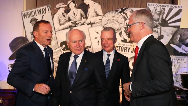 Former PMs Tony Abbott, John Howard and Malcolm Turnbull with Dr Brendan Nelson.