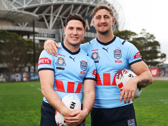 The Daily Telegraph. 8.7.2024 Zac Lomax and Mitchell Moses.  Westpac NSW Blues players, Westpac NSW Blues squad media day ahead of State of Origin Game 3. Picture: Rohan Kelly