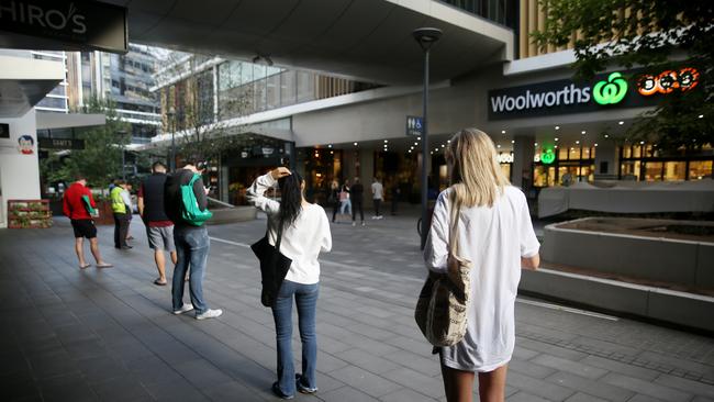 Queue outside Woolworths in Sydney in early April. Picture: Nikki Short