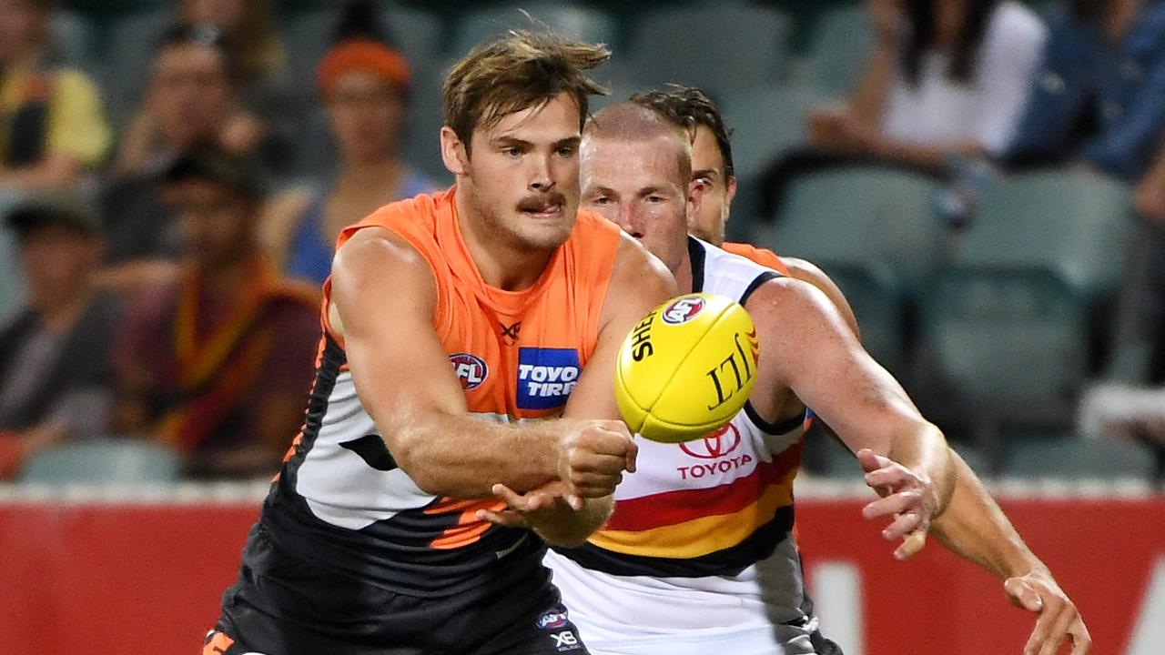 CANBERRA, AUSTRALIA – MARCH 08: Matthew Flynn of the GWS during the 2019 JLT Community Series AFL match between the Greater Western Sydney Giants and the Adelaide Crows at UNSW Canberra Oval on March 08, 2019 in Canberra, Australia. (Photo by Tracey Nearmy/Getty Images)