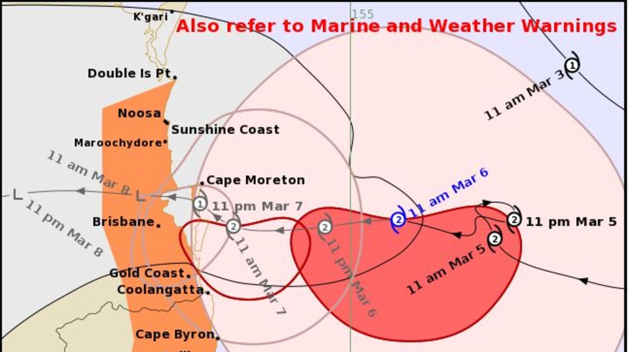 Tropical Cyclone Alfred is expected to make landfall early on Saturday morning. Picture: BOM