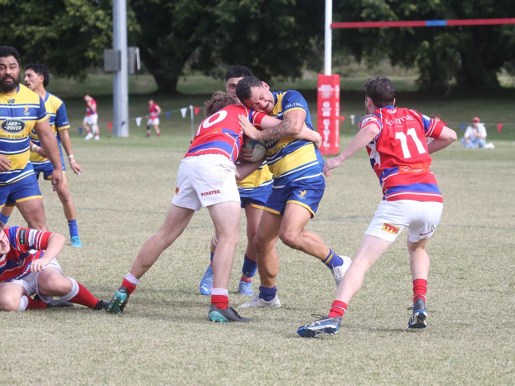 GCDRU round 13 seniors - 2nd grade. Bond Pirates vs. GC Eagles. Ross Love. 14 July 2024 Miami Picture by Richard Gosling