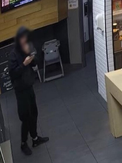 CCTV captures the hooded thief at McDonald’s. Picture: Facebook