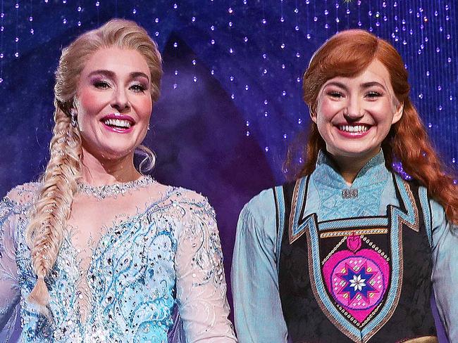 WEEKEND TELEGRAPHS SPECIAL. MUST TALK WITH PIC ED JEFF DARMANIN BEFORE PUBLISHING - Pictured at the Capitol Theatre in Sydney today is Jemma Rix as Elsa and Courtney Monsma as Anna from Frozen The Musical. Picture: Tim Hunter.