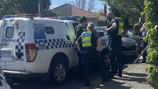 The Toyota Kluger with suspected stolen plates smashed into a police car and a pole. Picture: Freya Plapp