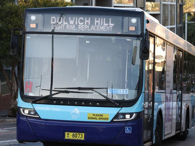 The Daily Telegraph 12.6.2024Passengers at Dulwich Hill catch buses.  SydneyÃs light rail network will be significantly disrupted on Wednesday 12 June due to planned industrial action. Picture: Rohan Kelly