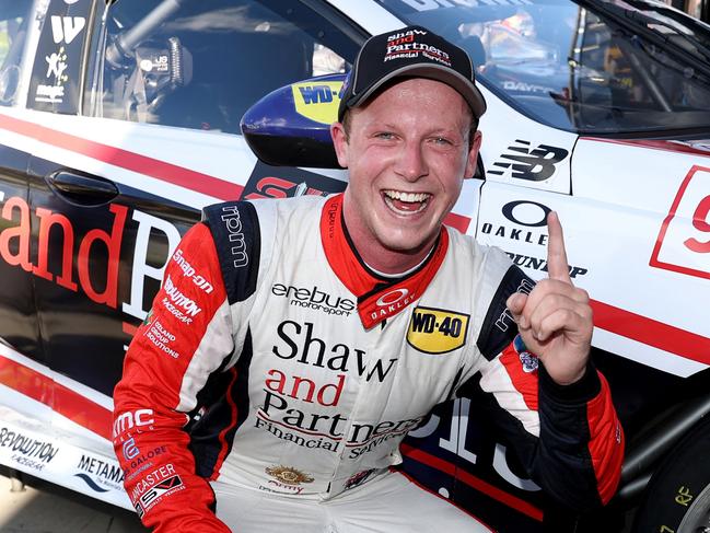 BATHURST, AUSTRALIA - DECEMBER 03: Will Brown driver of the #9 Erebus Motorsport Holden Commodore ZB celebrates qualifying fastest during the Bathurst 1000 which is part of the 2021 Supercars Championship, at Mount Panorama, on December 03, 2021 in Bathurst, Australia. (Photo by Brendon Thorne/Getty Images)