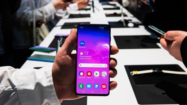 Samsung launched its Galaxy S10+ smartphones in San Francisco before their debut in Australia. Picture: Jennifer Dudley-Nicholson/News Corp Australia