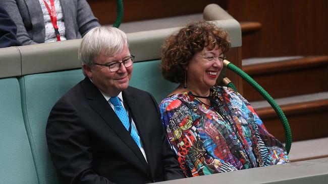 Former PM Kevin Rudd and his wife Therese Rein in Question Time in the House of Representatives Chamber, Parliament House in Canberra. Picture Kym Smith