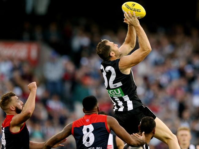 Travis Cloke marks against Melbourne on Sunday. Picture: Wayne Ludbey
