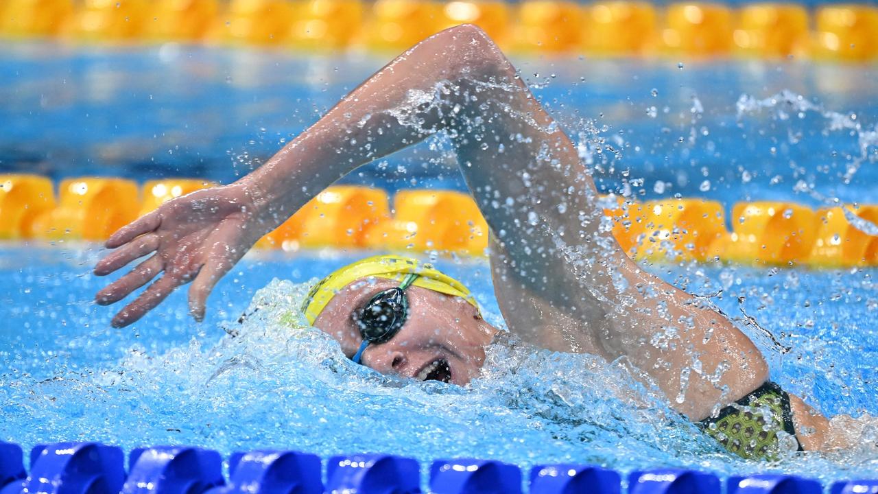 Titmus conceded she felt a “little bit worried” at the 200m mark in the race. Picture: Getty Images. Picture: AFP