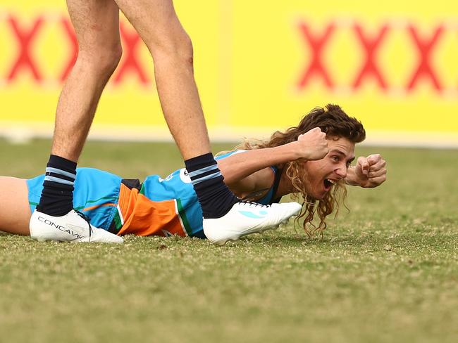 McCormack celebrates a goal against Vic Metro. Picture: Chris Hyde/AFL Photos/via Getty Images