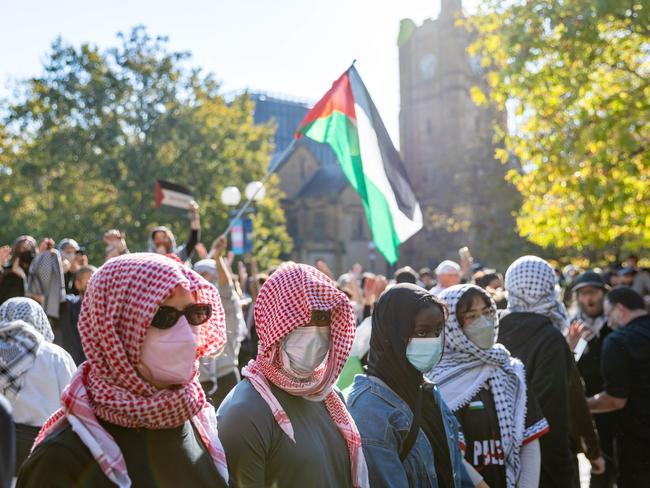 Pro-Palestine protesters at Melbourne University earlier this week. Picture: Jason Edwards