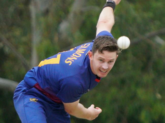 Premier Cricket: Kingston Hawthorn v Frankston Peninsula. Frankston Peninsula bowler Brodie Symons. Picture: Valeriu Campan