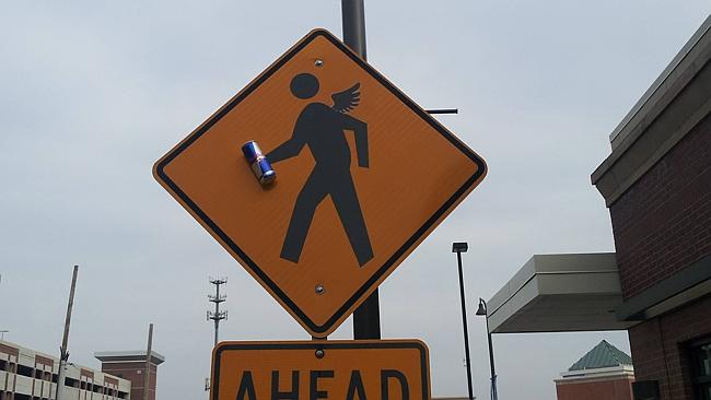 Red Bull's commitment to giving you wings even applies to two-dimensional road-sign characters.