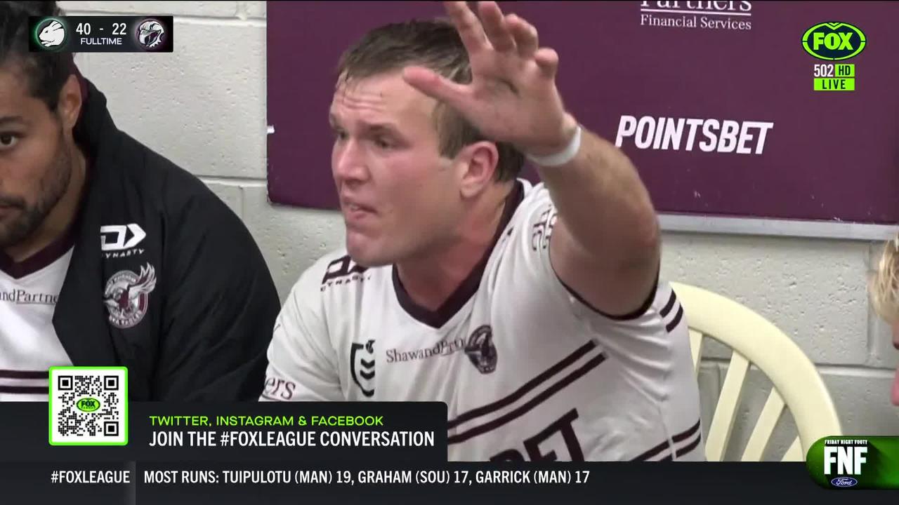 Nrl 2022 Manly Sea Eagles South Sydney Rabbitohs Jake Trbojevic Dressing Room Spray Video