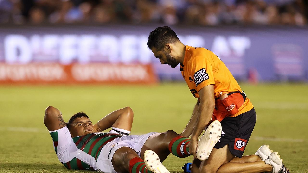 Andrew Demetriou revealed Latrell Mitchell suffered a suspected PCL injury, but he managed to play on. Picture: Getty Images.