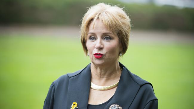 Speaker Sue Hickey arrives at a press conference regarding her vote against mandatory detention after question time. Parliament Question Time. Picture: RICHARD JUPE