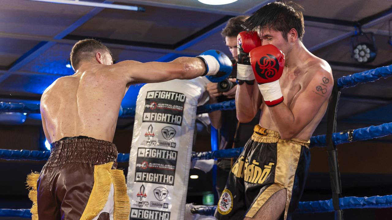 Jackson 'Stoneleigh' Griffiths throws a punch at Thailand's Anuson Thonglueang during the fight for the WBC World Youth Welterweight Title. Picture: Darren Burns