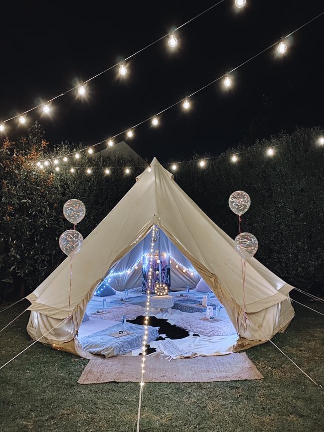 The gorgeous bell tent makes for the perfect date night in the backyard. Photo: Melbourne Glamping