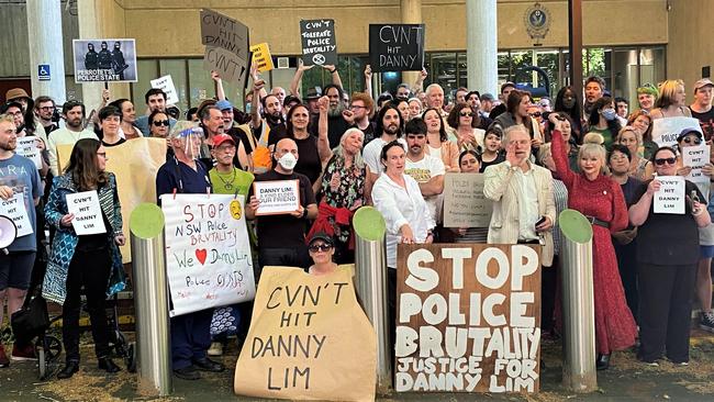 Protesters outside of Surry Hills police station after Danny Lim was hospitalised. Picture: Facebook