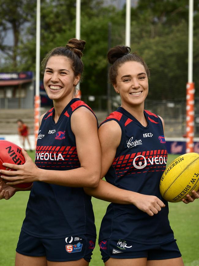 Canberrans Najwa Allen and Hannah Dunn when they were announced as new signings for the Redlegs in the SANFLW.