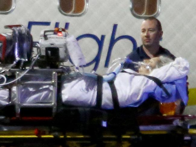 Shark attack victim Justine Barwick being flown to Brisbane on a Life Flight on Wednesday, 19 September 2018. PICTURE: AAPimage/David Clark